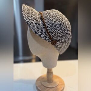 Cruise Club Black & White Woven Visor Hat with Braided Detail -Nautical Chic